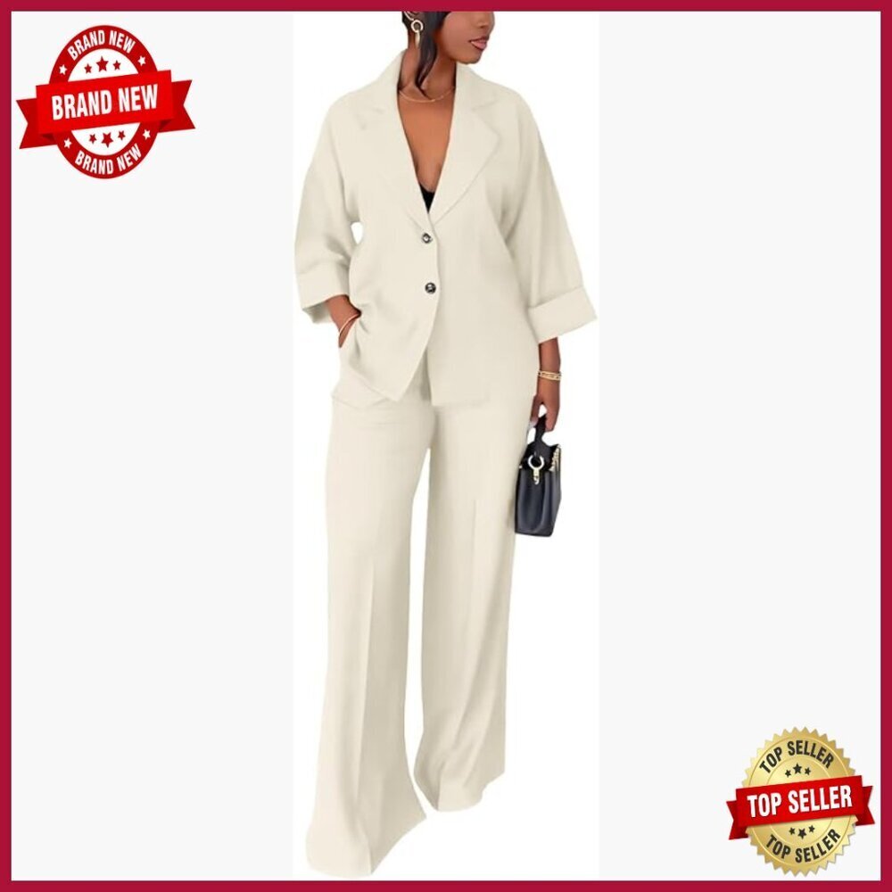 Oversized Blazer & Wide Leg Pants 2-Piece Suit Set, Polyester, Business Casual
